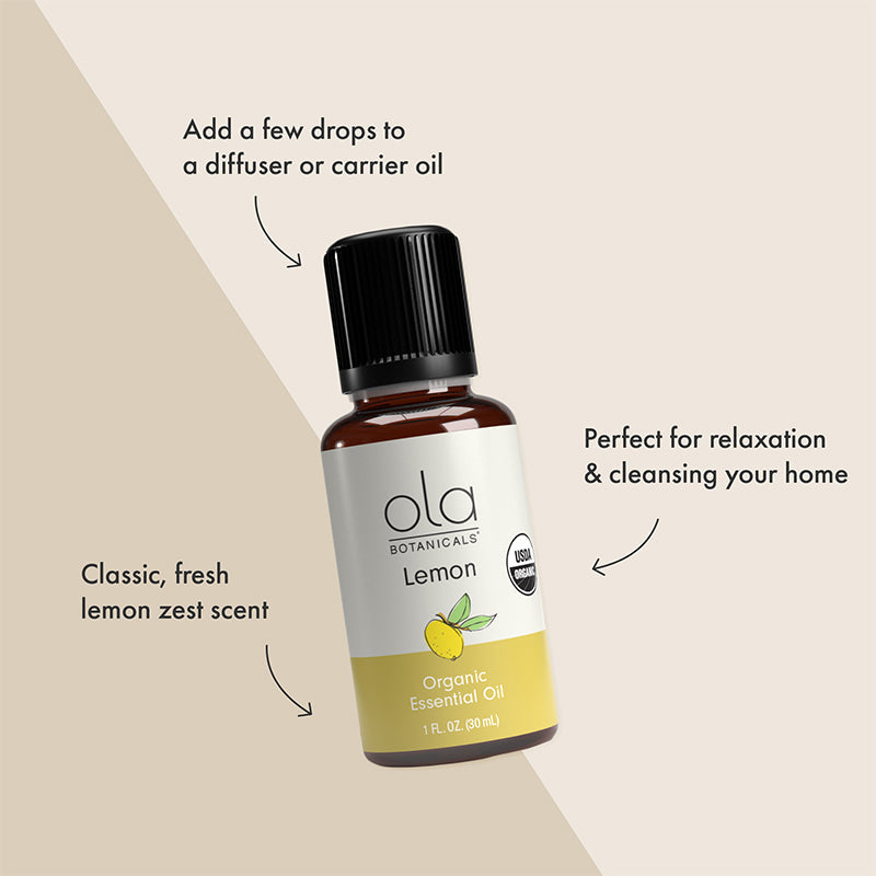Ola Botanicals Organic Lemon Essential Oil - Brighten Your Day with Ola Botanicals® Organic Lemon Essential Oil: Pure Zest for a Fresh, Uplifting Atmosphere!