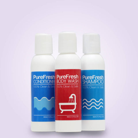 PureFresh Travel Set Package - Shampoo 60 ml, Conditioner 60 ml, Body Wash 60 ml - Biosense Clinic